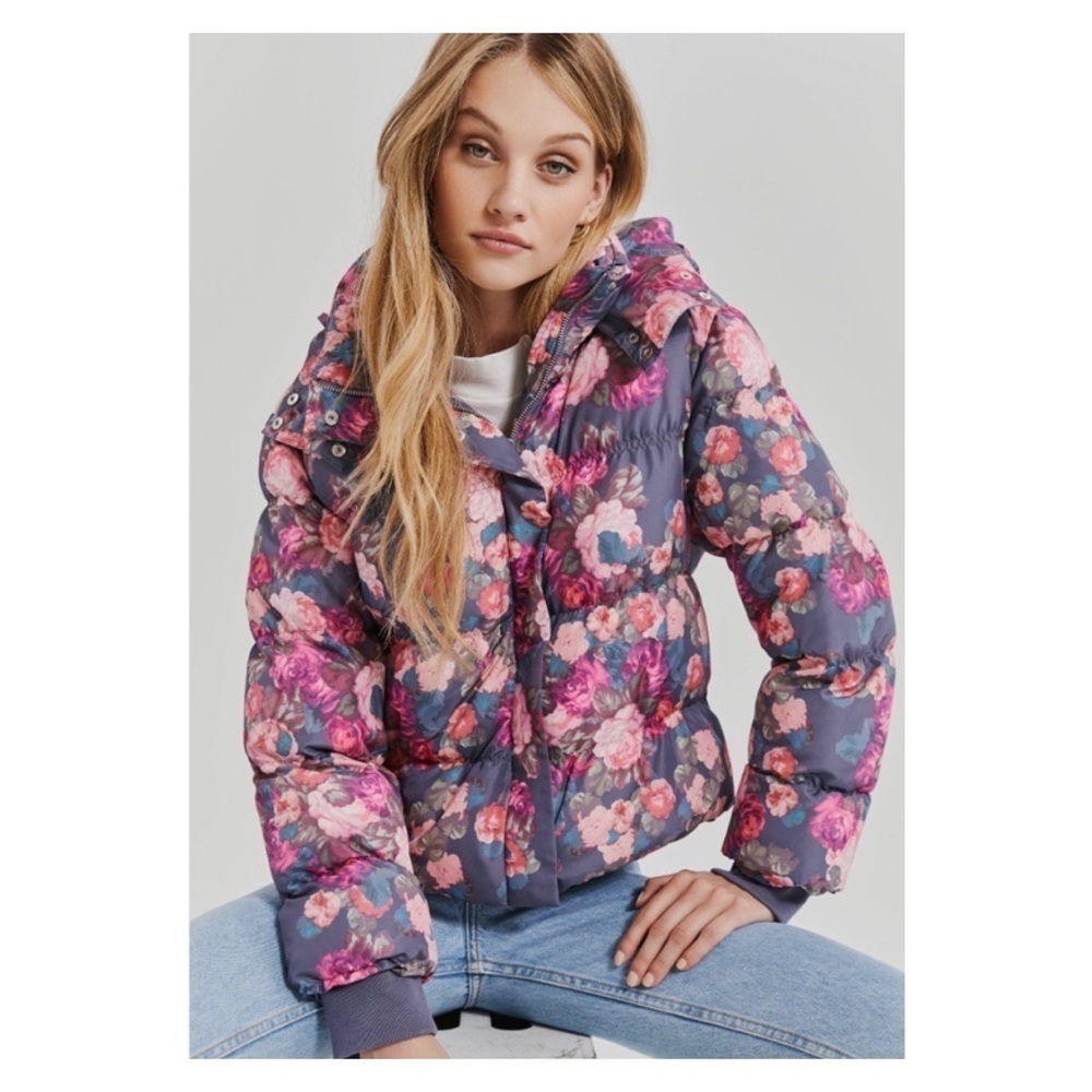 Something Navy Floral Puffer Jacket Purple Pink XXL NWT Winter